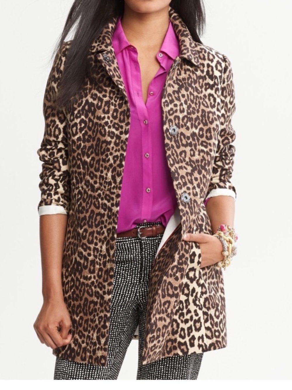 Banana Republic Leopard Print Pea Coat - Brown & Black